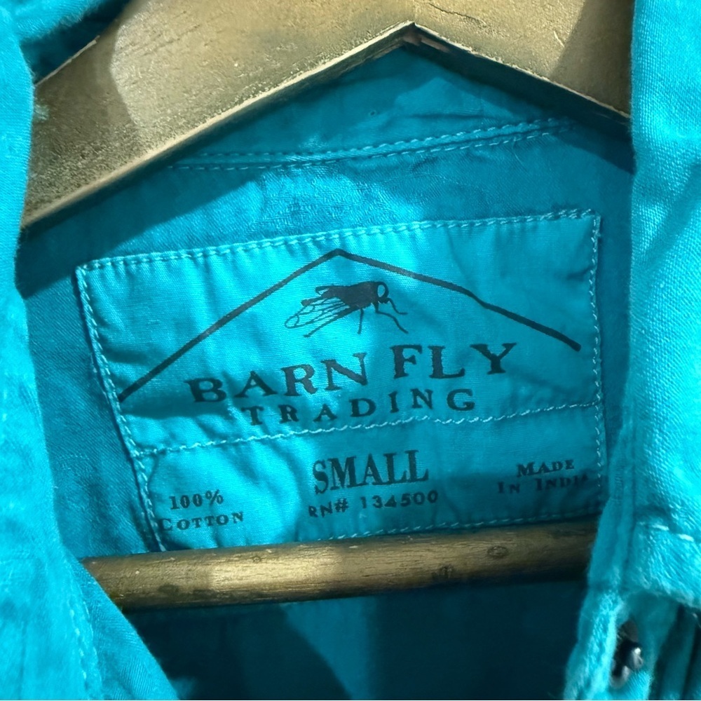 Barn Fly Trading- Vintage Turquoise Button Down Top- S - Picture 4 of 5